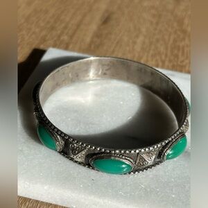 Vintage Sterling Silver and Green Stone Bangle Bracelet
